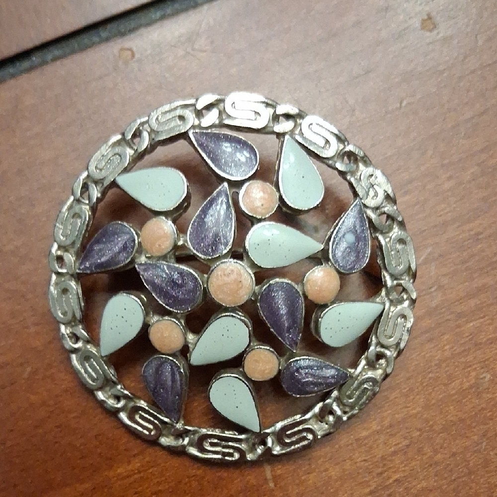 Elegant Silver and Purple Floral Brooch
